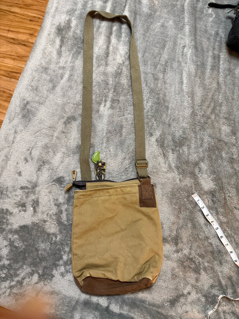 Chala Tan and Brown Canvas Crossbody with Charm Accents - Picture 5 of 6